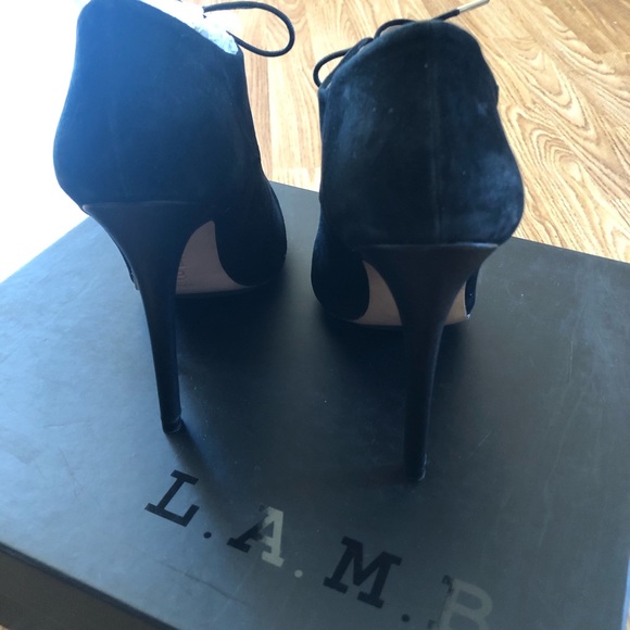 L.A.M.B Isabella Black Suede Booties - Picture 3 of 5